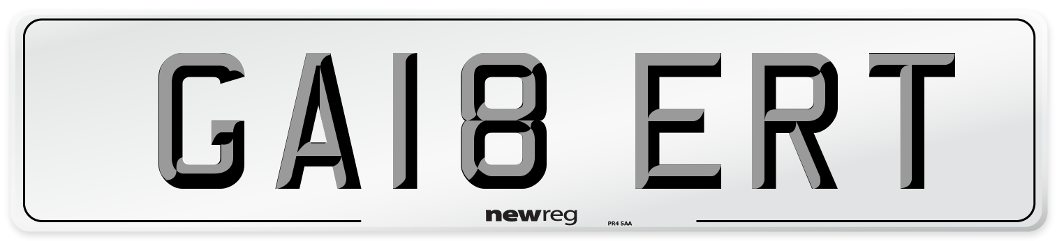 GA18 ERT Number Plate from New Reg